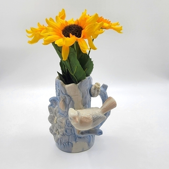 𝅺PORCELAIN Ceramic Mug Vase Planter 3D Blue Bird -Bug - - Picture 1 of 12
